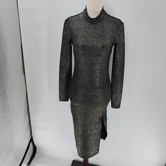 Club L London Gold & Black Dress Size 12 brand metallic bodycon textured sequin - Picture 3 of 14